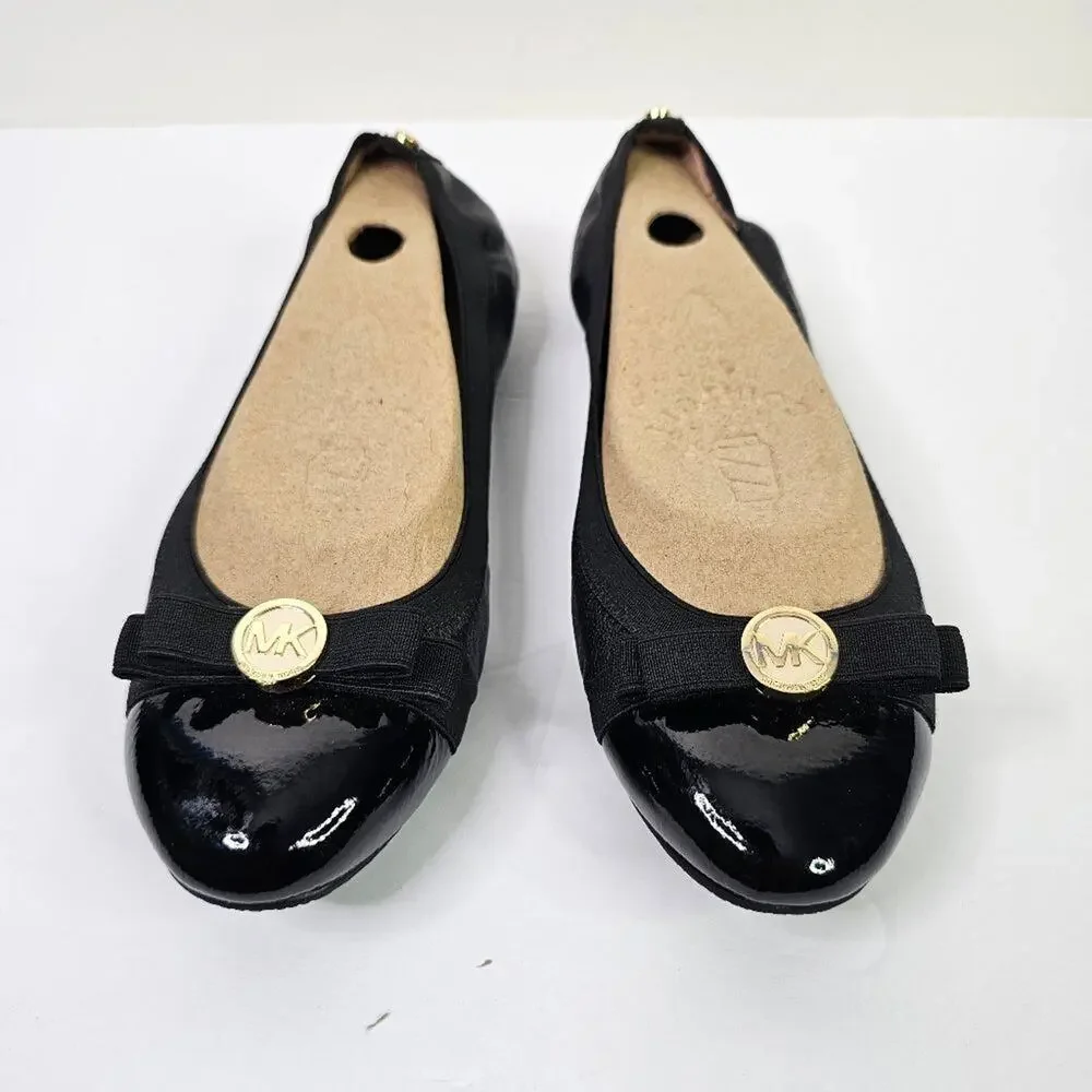 NWOB MICHAEL Michael Kors Black Dixie Patent Cap-Toe Bow Flats
